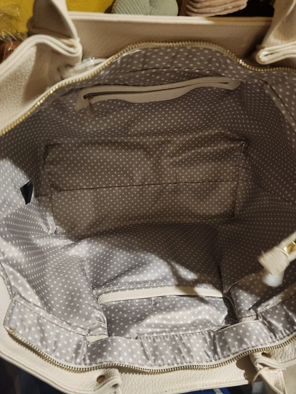 Cream Pebbled Leather Tote with Matching Wallet